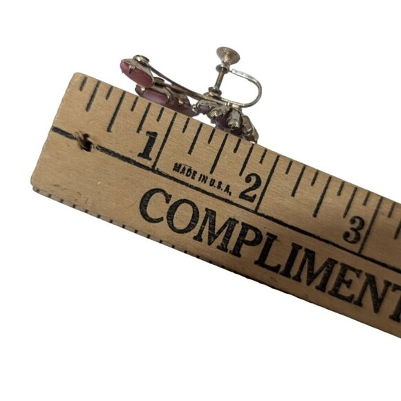 Vintage Pink Floral screw back Earrings Gold-Tone Retro Chic Jewelry Statement - Picture 10 of 10